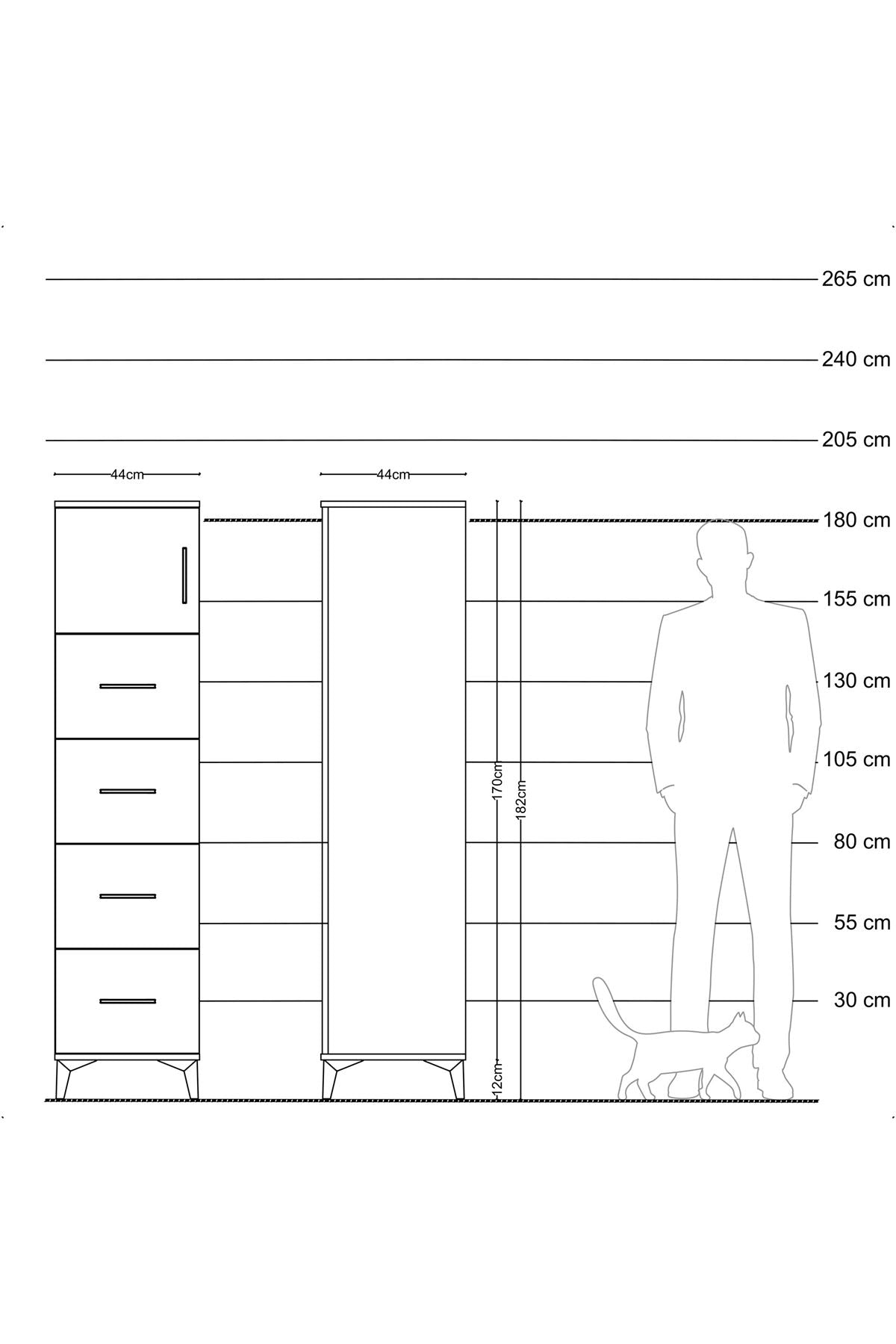 Hyperion Dolap Tek Raflı 4 Çekmeceli Tek Kapaklı 44x44x182 Aytaşı-Çam