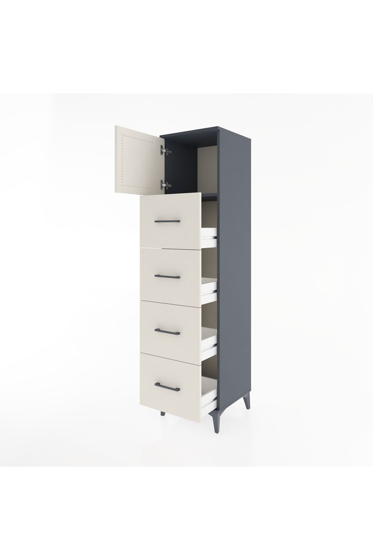 Hyperion Dolap Tek Raflı 4 Çekmeceli Tek Kapaklı 44x44x182 Antrasit-Aytaşı