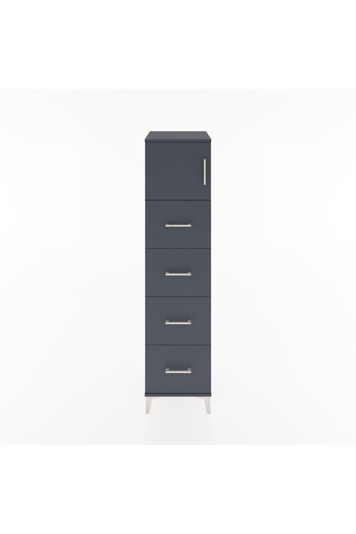 Hyperion Dolap Tek Raflı 4 Çekmeceli Tek Kapaklı 44x44x182 Antrasit-Antrasit