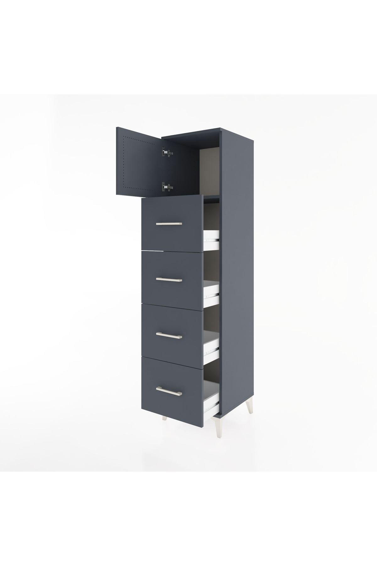 Hyperion Dolap Tek Raflı 4 Çekmeceli Tek Kapaklı 44x44x182 Antrasit-Antrasit