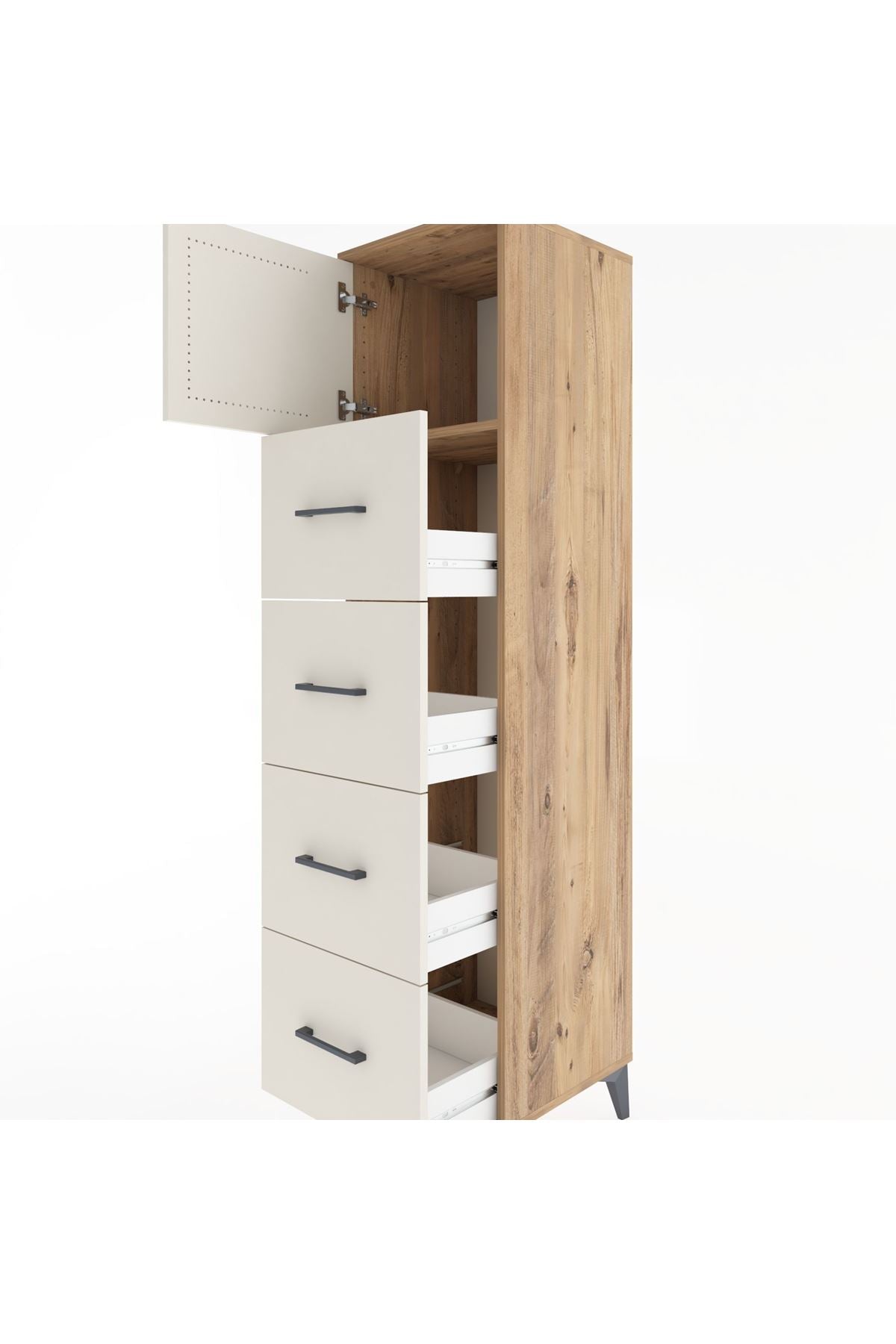 Hyperion Dolap Tek Raflı 4 Çekmeceli Tek Kapaklı 44x44x182 Çam-Aytaşı