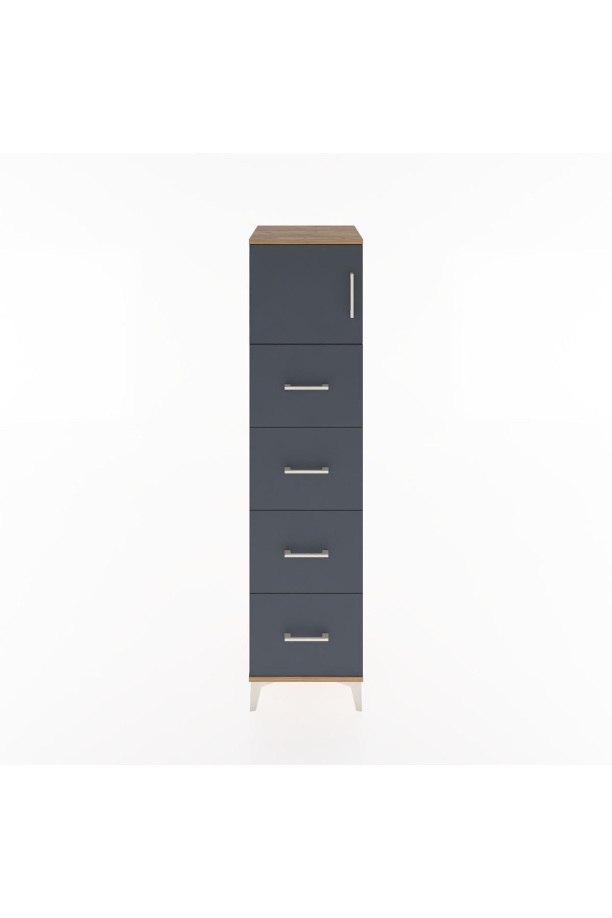 Hyperion Dolap Tek Raflı 4 Çekmeceli Tek Kapaklı 44x44x182 Çam-Antrasit