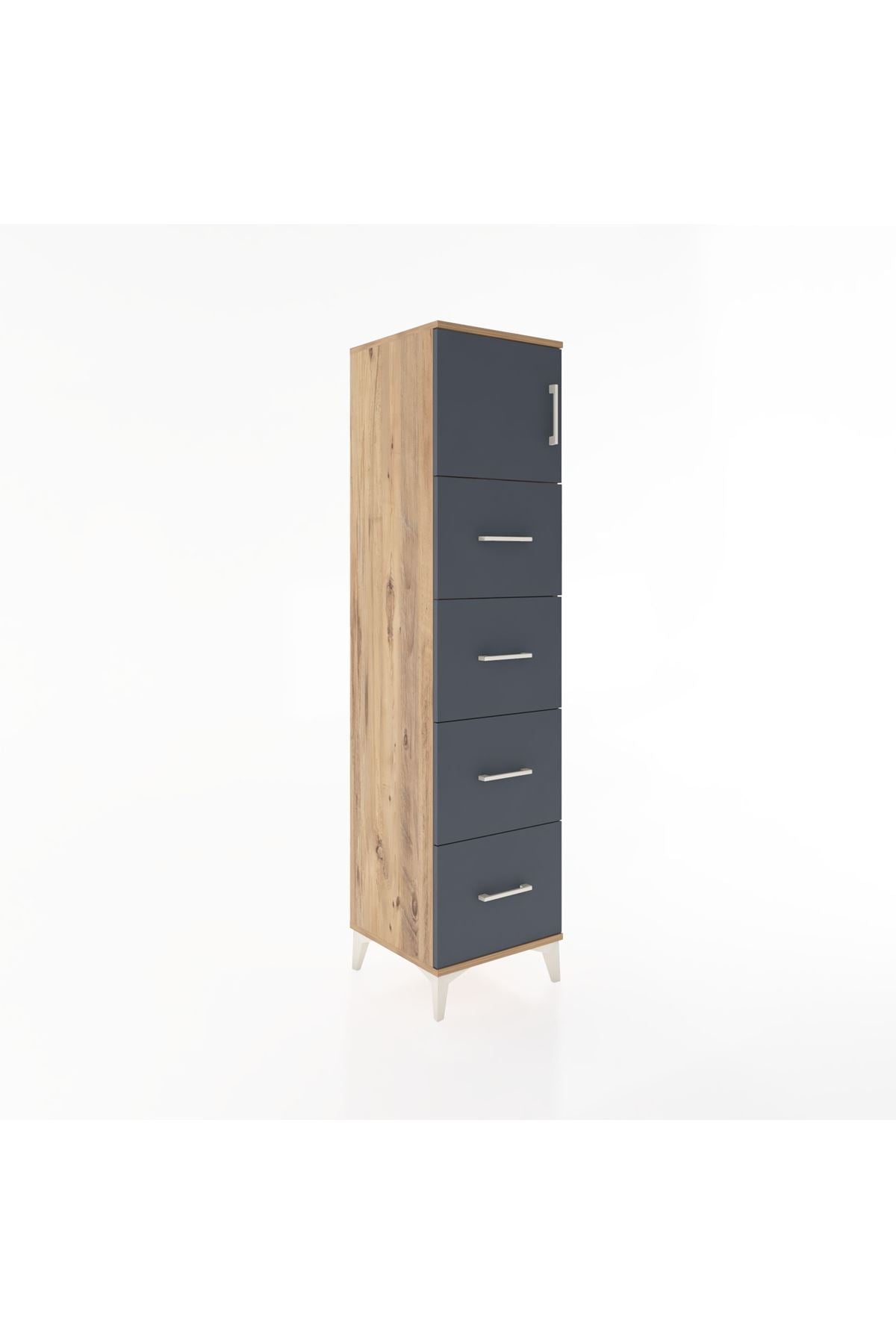 Hyperion Dolap Tek Raflı 4 Çekmeceli Tek Kapaklı 44x44x182 Çam-Antrasit