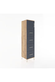 Hyperion Dolap Tek Raflı 4 Çekmeceli Tek Kapaklı 44x44x182 Çam-Antrasit