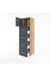 Hyperion Dolap Tek Raflı 4 Çekmeceli Tek Kapaklı 44x44x182 Çam-Antrasit