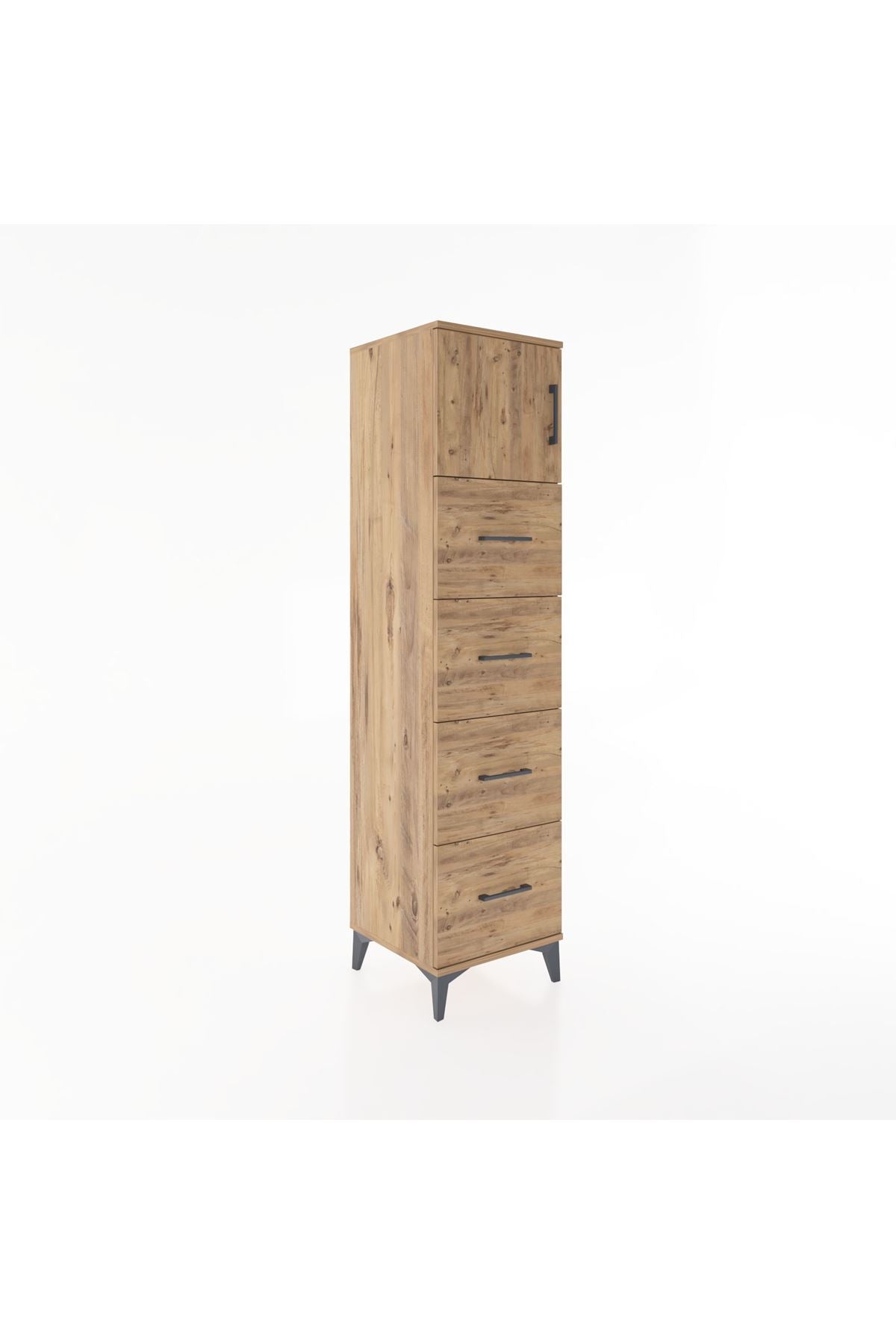 Hyperion Dolap Tek Raflı 4 Çekmeceli Tek Kapaklı 44x44x182 Çam-Çam