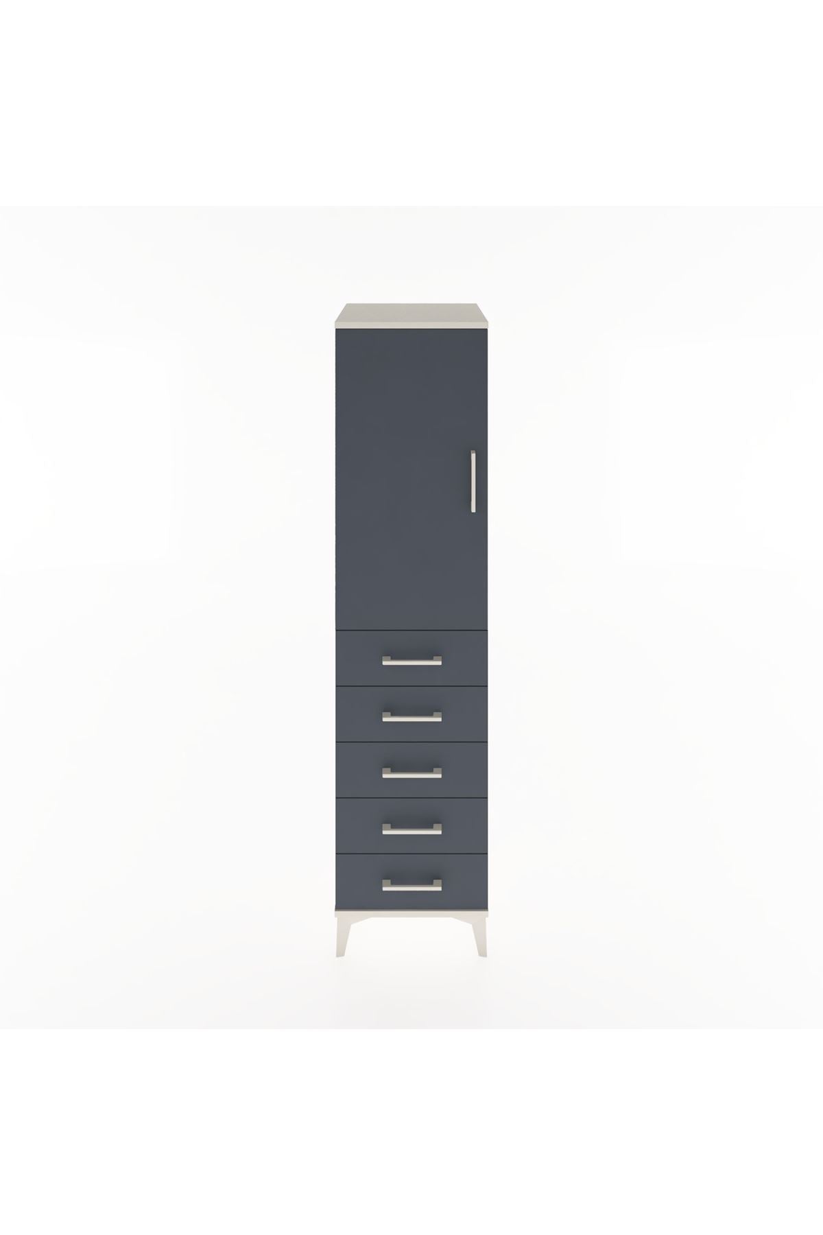 Hyperion Dolap Tek Raflı 5 Çekmeceli Tek Askılı 44x44x182 Aytaşı-Antrasit