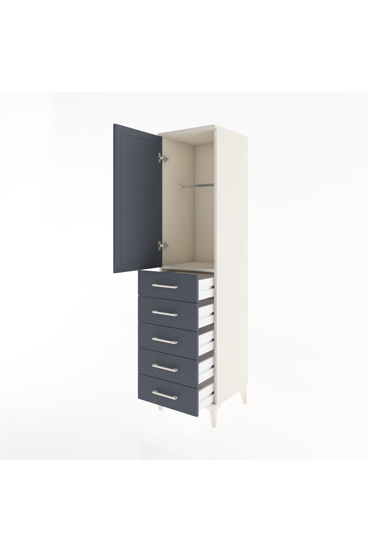 Hyperion Dolap Tek Raflı 5 Çekmeceli Tek Askılı 44x44x182 Aytaşı-Antrasit