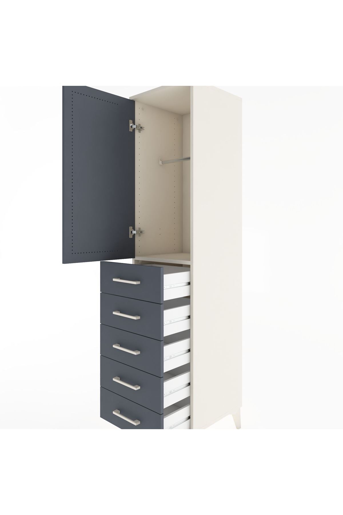Hyperion Dolap Tek Raflı 5 Çekmeceli Tek Askılı 44x44x182 Aytaşı-Antrasit