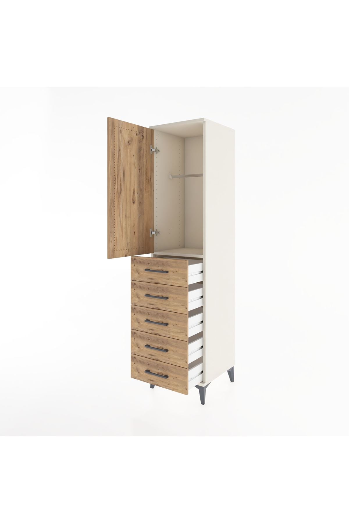 Hyperion Dolap Tek Raflı 5 Çekmeceli Tek Askılı 44x44x182 Aytaşı-Çam