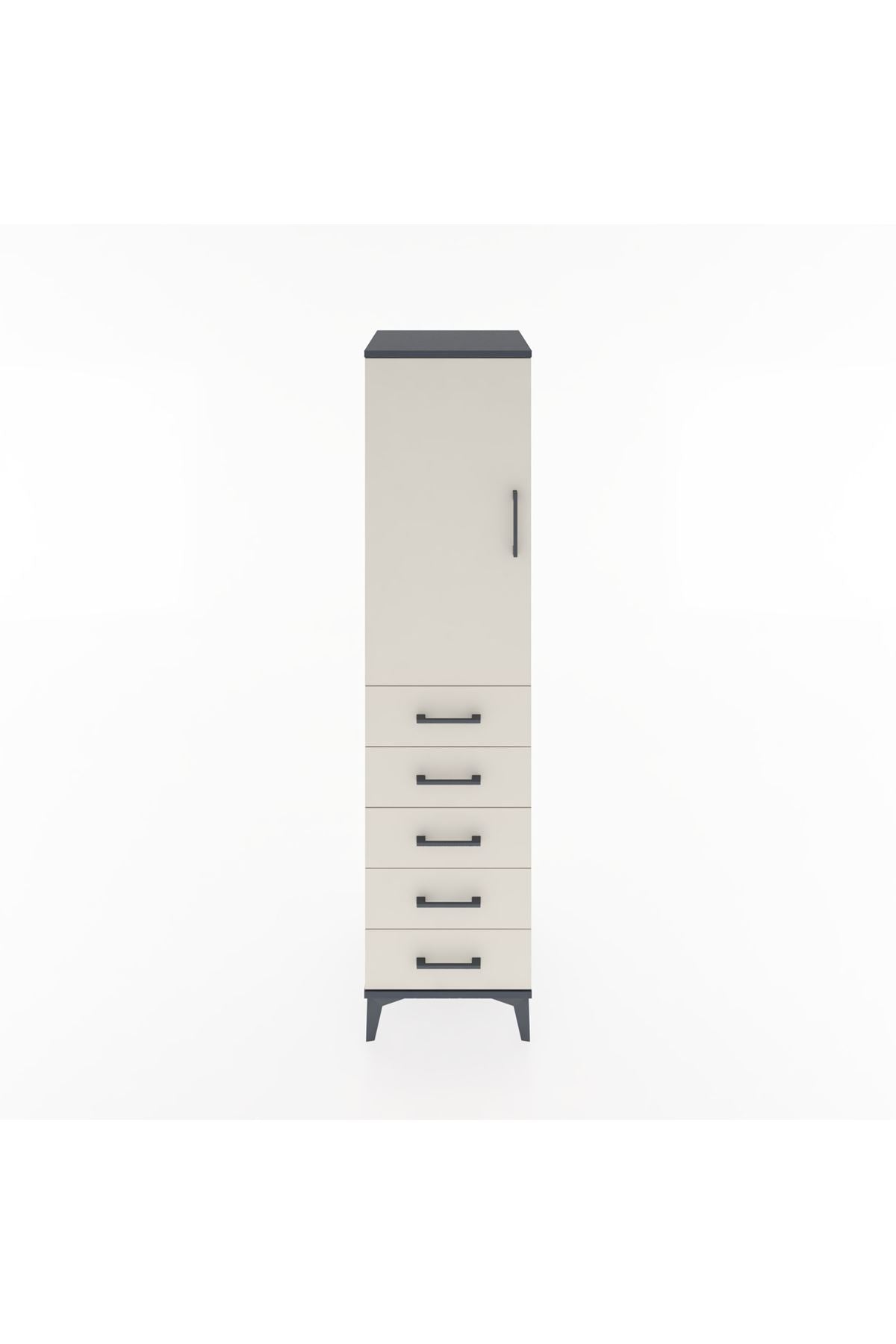 Hyperion Dolap Tek Raflı 5 Çekmeceli Tek Askılı 44x44x182 Antrasit-Aytaşı