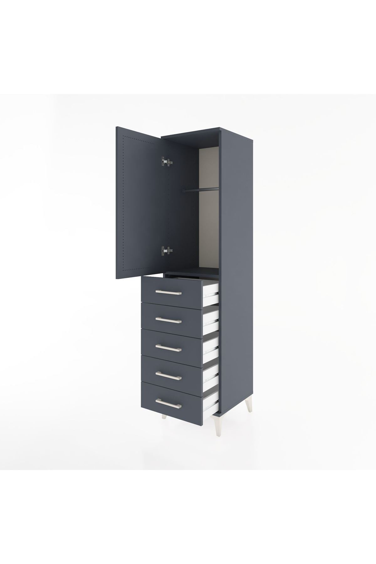Hyperion Dolap Tek Raflı 5 Çekmeceli Tek Askılı 44x44x182 Antrasit-Antrasit