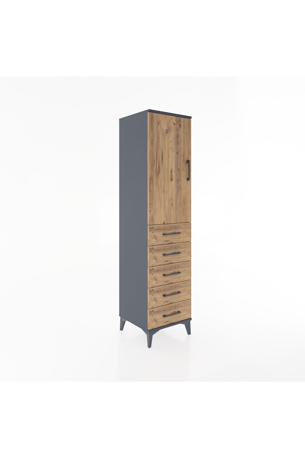 Hyperion Dolap Tek Raflı 5 Çekmeceli Tek Askılı 44x44x182 Antrasit-Çam