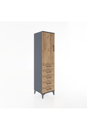 Hyperion Dolap Tek Raflı 5 Çekmeceli Tek Askılı 44x44x182 Antrasit-Çam