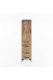 Hyperion Dolap Tek Raflı 5 Çekmeceli Tek Askılı 44x44x182 Antrasit-Çam