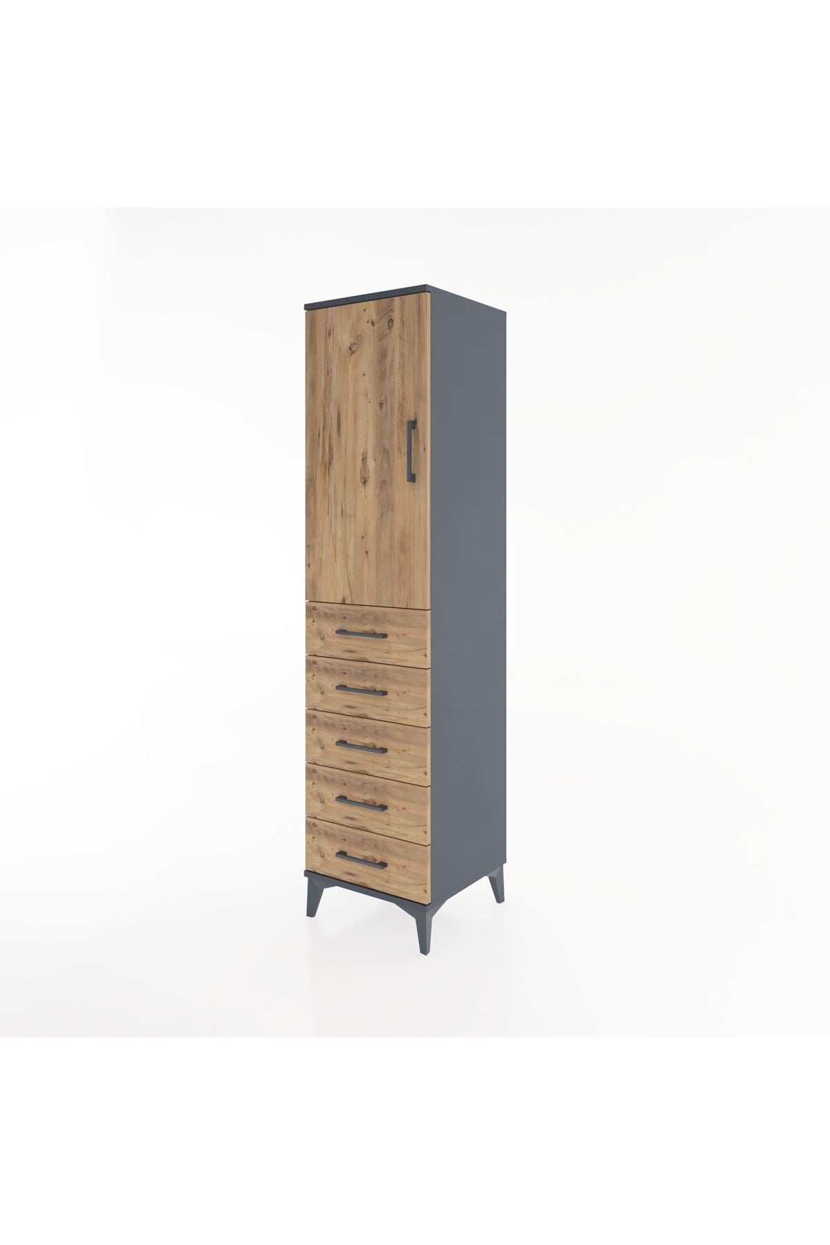 Hyperion Dolap Tek Raflı 5 Çekmeceli Tek Askılı 44x44x182 Antrasit-Çam