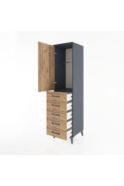 Hyperion Dolap Tek Raflı 5 Çekmeceli Tek Askılı 44x44x182 Antrasit-Çam