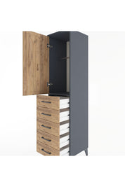 Hyperion Dolap Tek Raflı 5 Çekmeceli Tek Askılı 44x44x182 Antrasit-Çam