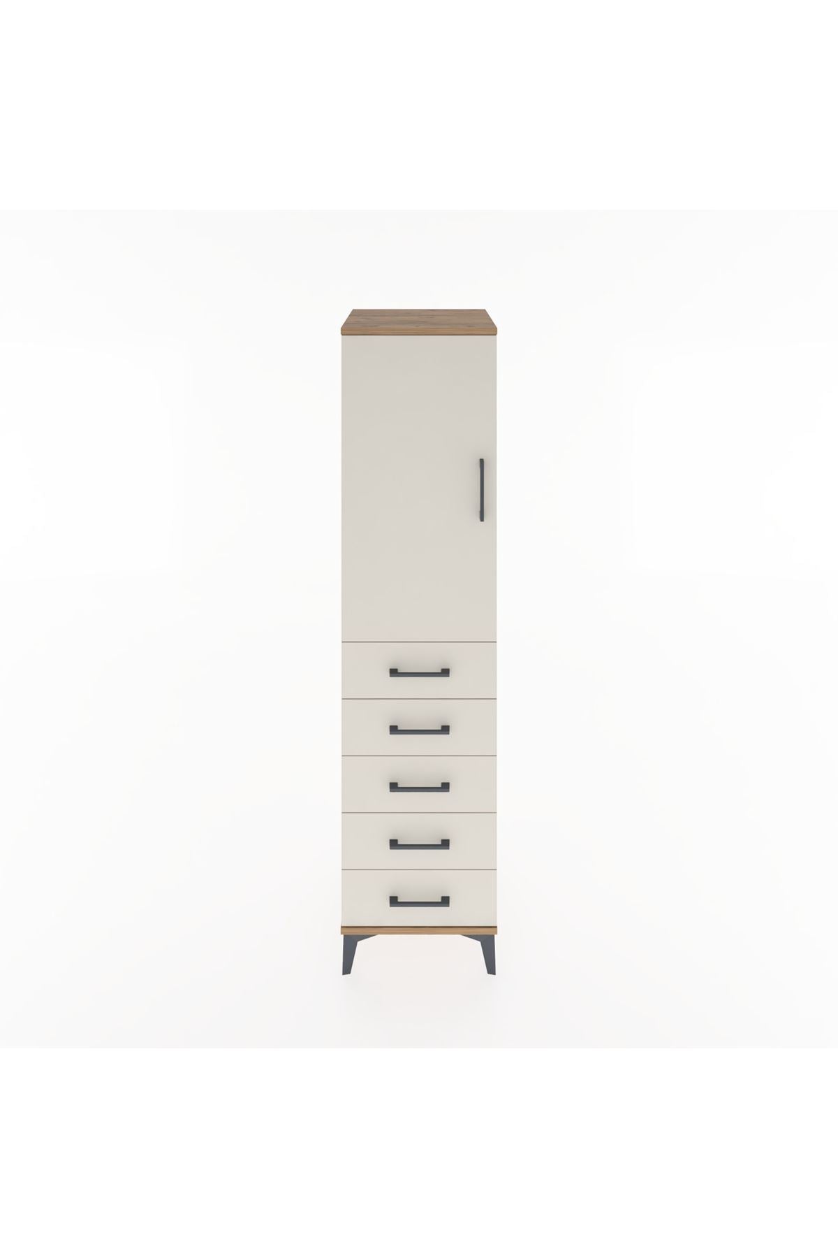 Hyperion Dolap Tek Raflı 5 Çekmeceli Tek Askılı 44x44x182 Çam-Aytaşı