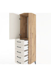 Hyperion Dolap Tek Raflı 5 Çekmeceli Tek Askılı 44x44x182 Çam-Aytaşı