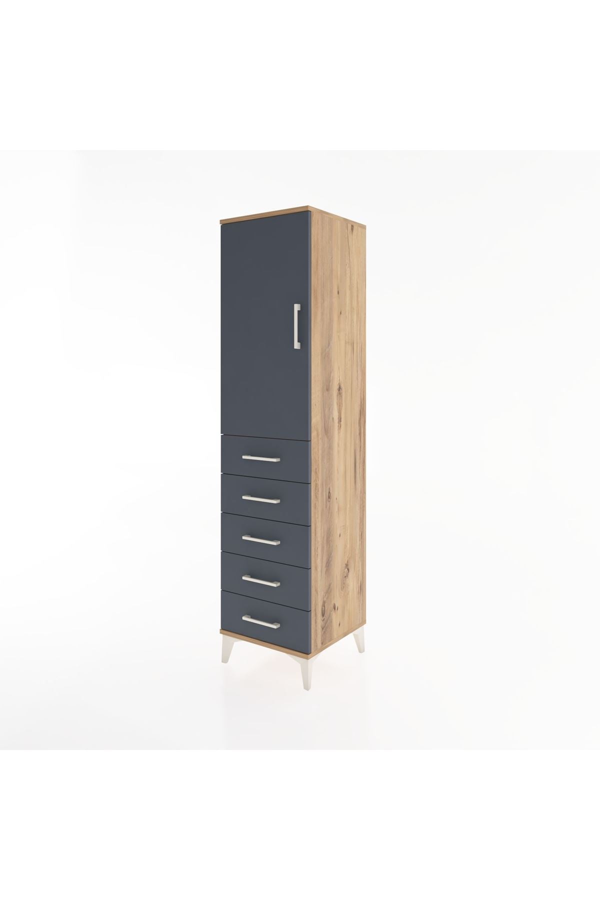 Hyperion Dolap Tek Raflı 5 Çekmeceli Tek Askılı 44x44x182 Çam-Antrasit