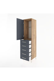 Hyperion Dolap Tek Raflı 5 Çekmeceli Tek Askılı 44x44x182 Çam-Antrasit