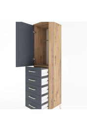Hyperion Dolap Tek Raflı 5 Çekmeceli Tek Askılı 44x44x182 Çam-Antrasit