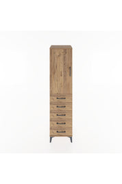 Hyperion Dolap Tek Raflı 5 Çekmeceli Tek Askılı 44x44x182 Çam-Çam