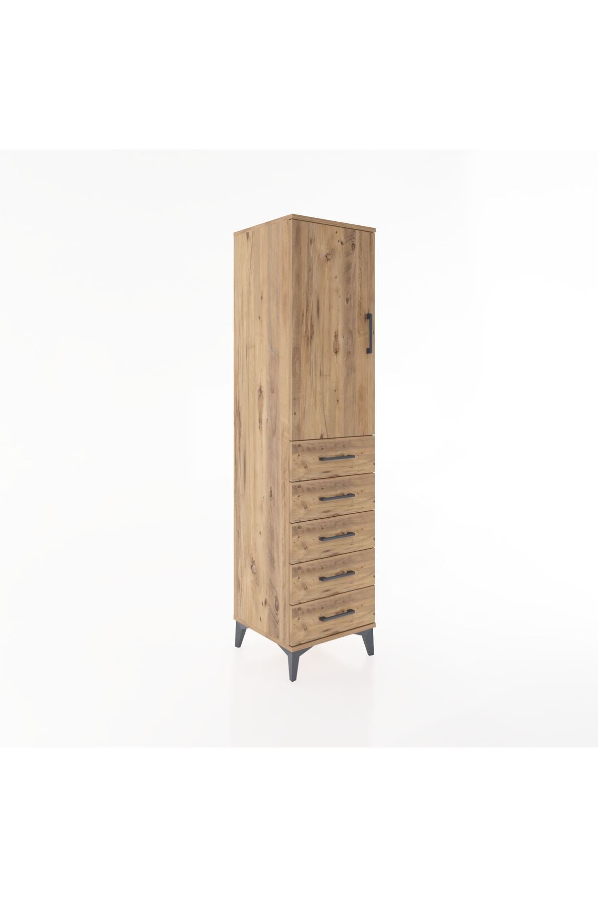 Hyperion Dolap Tek Raflı 5 Çekmeceli Tek Askılı 44x44x182 Çam-Çam