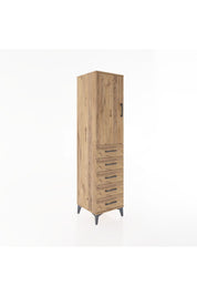 Hyperion Dolap Tek Raflı 5 Çekmeceli Tek Askılı 44x44x182 Çam-Çam