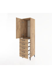 Hyperion Dolap Tek Raflı 5 Çekmeceli Tek Askılı 44x44x182 Çam-Çam