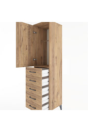Hyperion Dolap Tek Raflı 5 Çekmeceli Tek Askılı 44x44x182 Çam-Çam