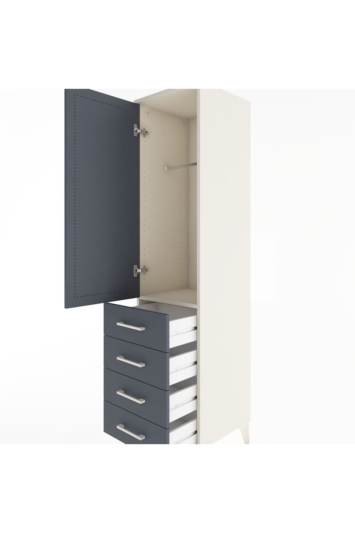 Hyperion Dolap Tek Raflı 4 Çekmeceli Tek Askılı 44x44x182 Aytaşı-Antrasit