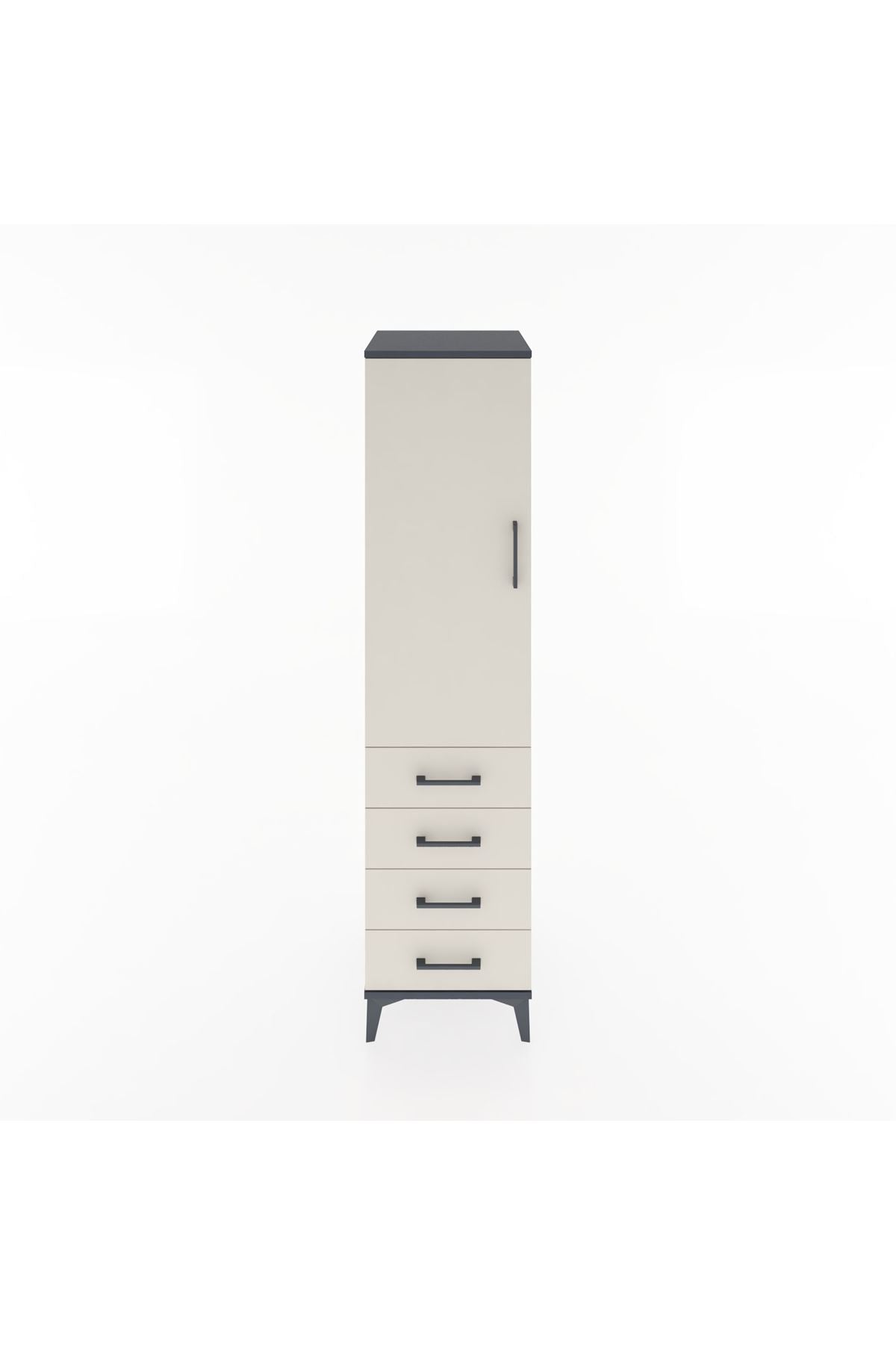 Hyperion Dolap Tek Raflı 4 Çekmeceli Tek Askılı 44x44x182 Antrasit-Aytaşı