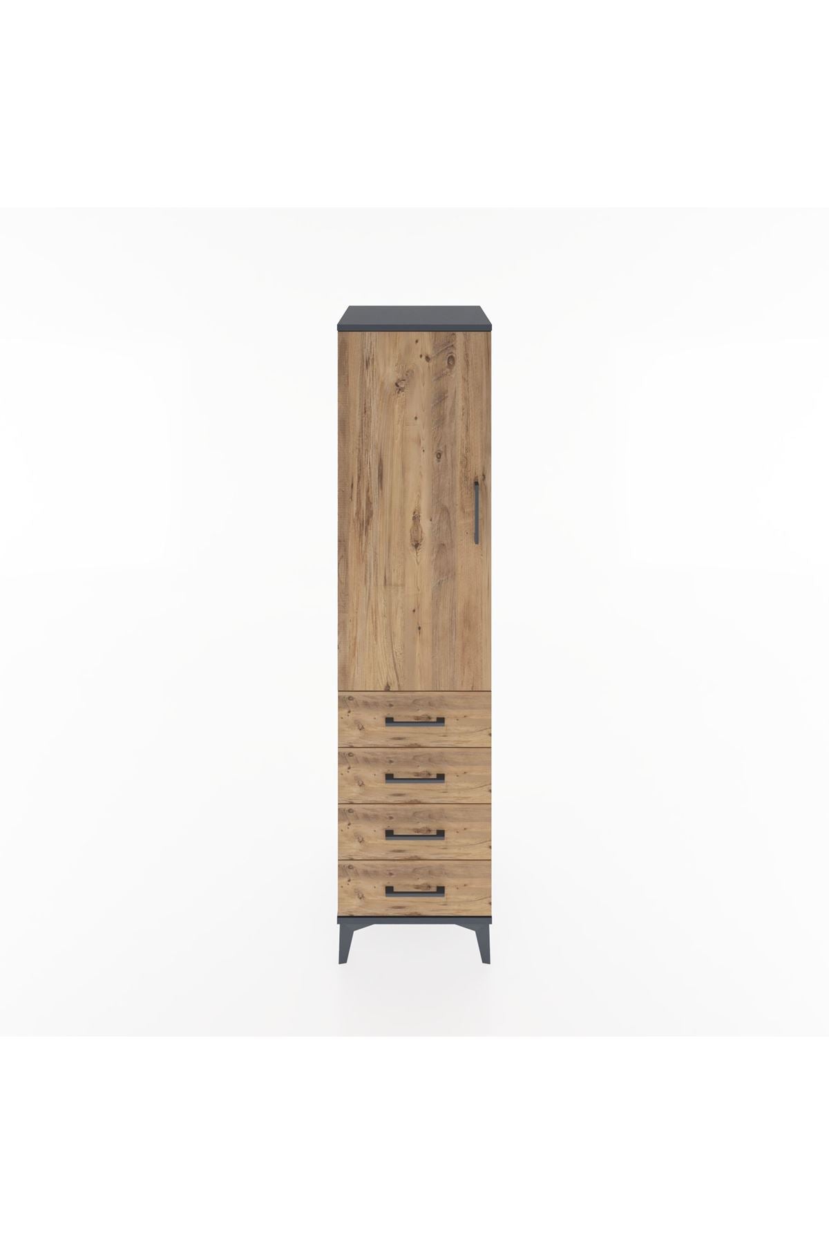 Hyperion Dolap Tek Raflı 4 Çekmeceli Tek Askılı 44x44x182 Antrasit-Çam