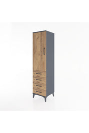 Hyperion Dolap Tek Raflı 4 Çekmeceli Tek Askılı 44x44x182 Antrasit-Çam