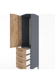 Hyperion Dolap Tek Raflı 4 Çekmeceli Tek Askılı 44x44x182 Antrasit-Çam