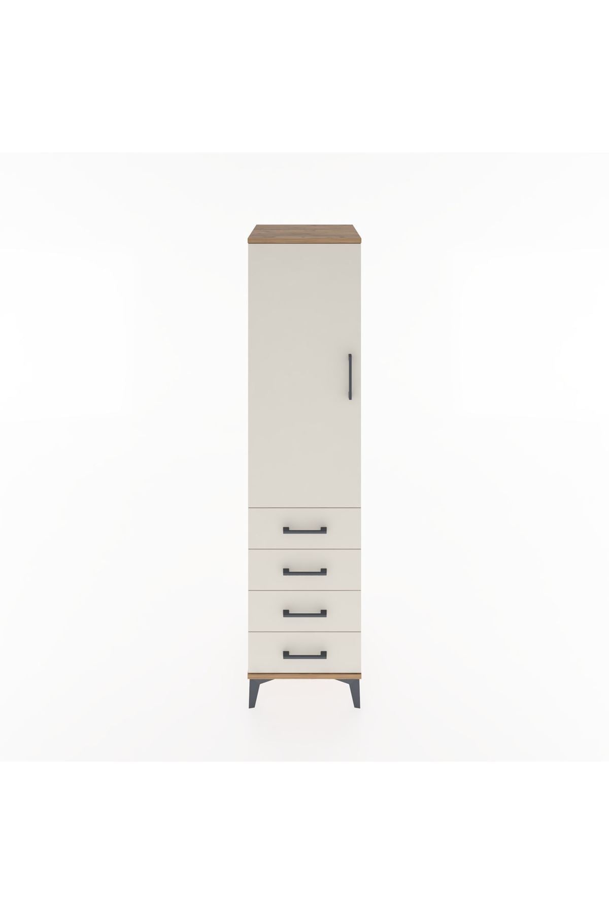 Hyperion Dolap Tek Raflı 4 Çekmeceli Tek Askılı 44x44x182 Çam-Aytaşı