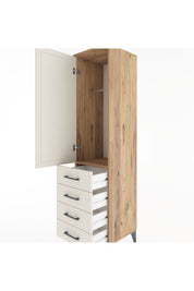 Hyperion Dolap Tek Raflı 4 Çekmeceli Tek Askılı 44x44x182 Çam-Aytaşı