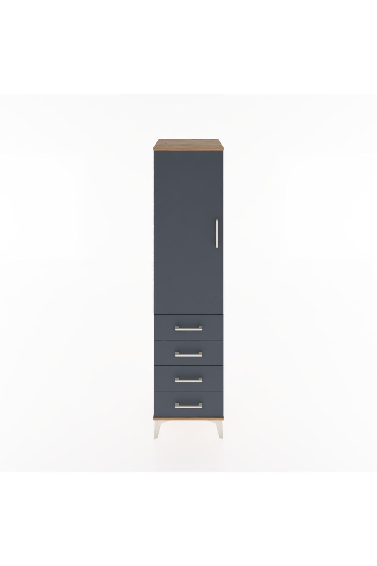 Hyperion Dolap Tek Raflı 4 Çekmeceli Tek Askılı 44x44x182 Çam-Antrasit