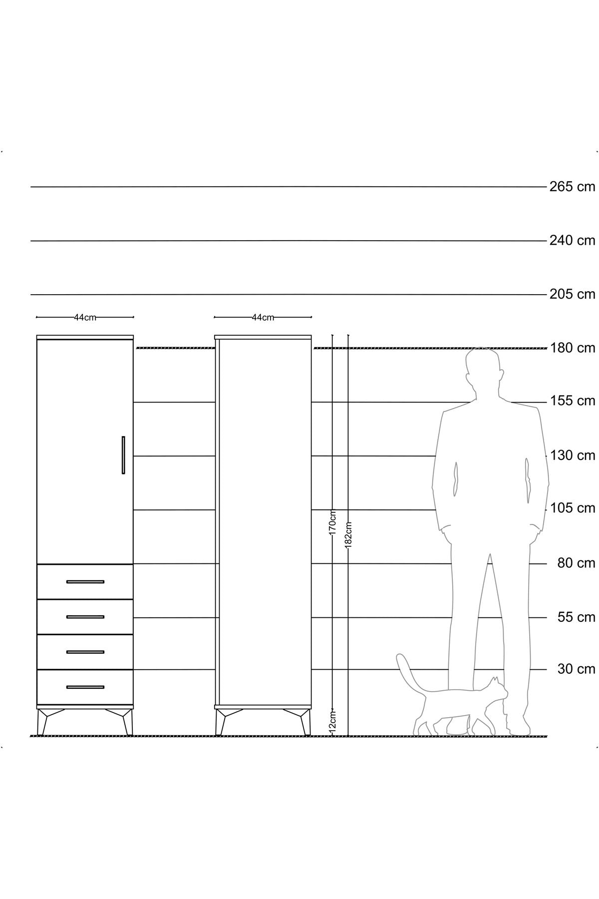 Hyperion Dolap Tek Raflı 4 Çekmeceli Tek Askılı 44x44x182 Çam-Antrasit
