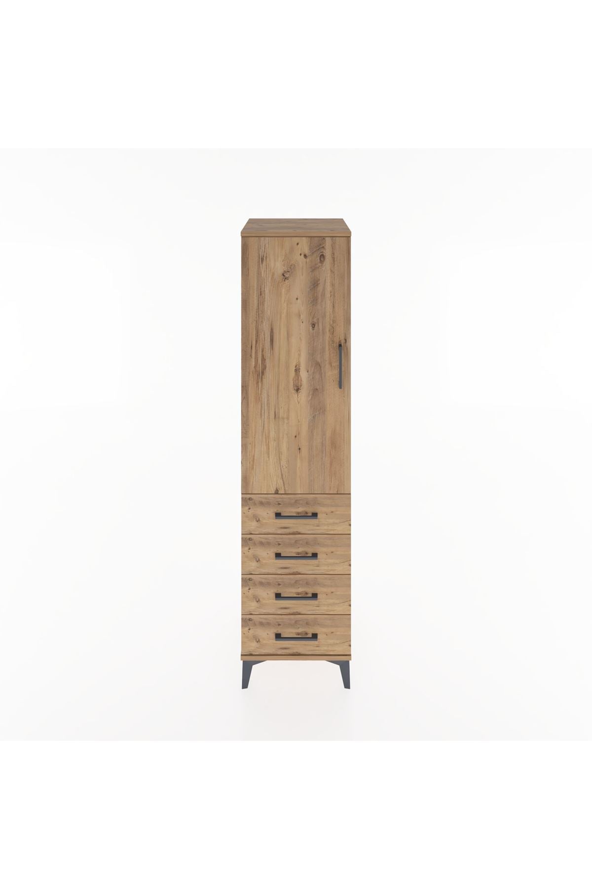 Hyperion Dolap Tek Raflı 4 Çekmeceli Tek Askılı 44x44x182 Çam-Çam