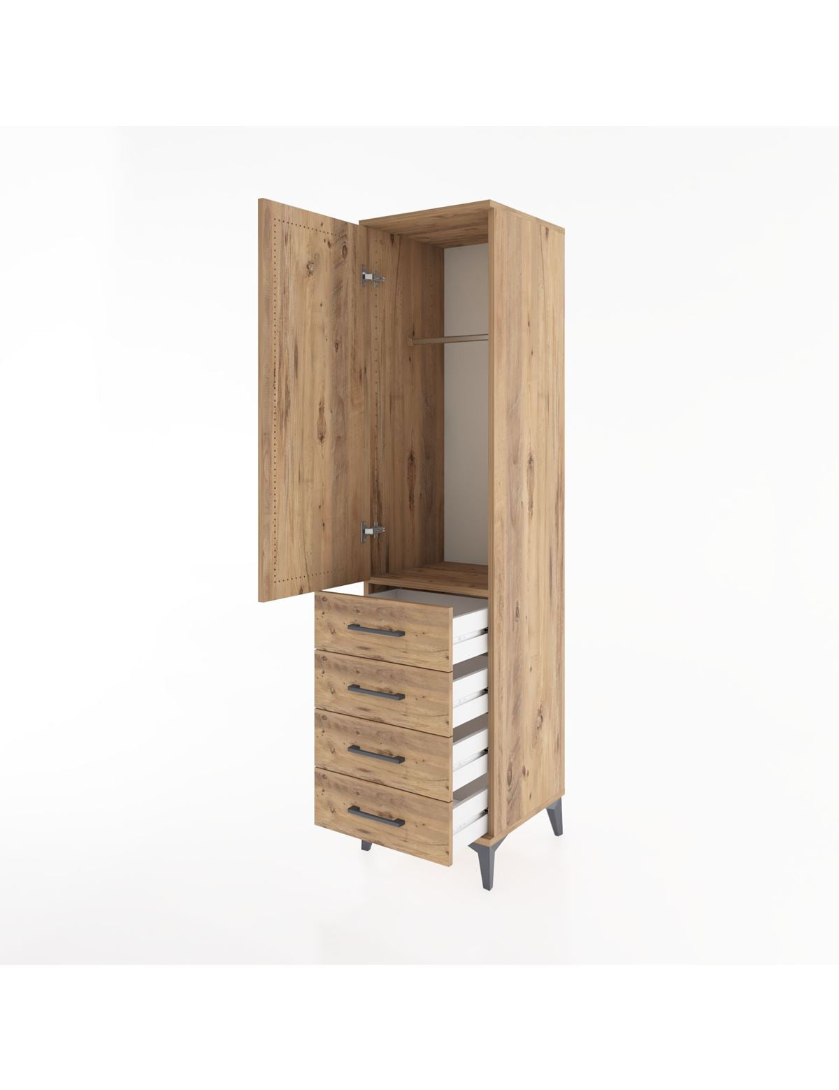 Hyperion Dolap Tek Raflı 4 Çekmeceli Tek Askılı 44x44x182 - S55M027V9B