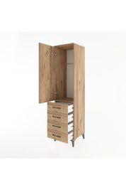 Hyperion Dolap Tek Raflı 4 Çekmeceli Tek Askılı 44x44x182 Çam-Çam