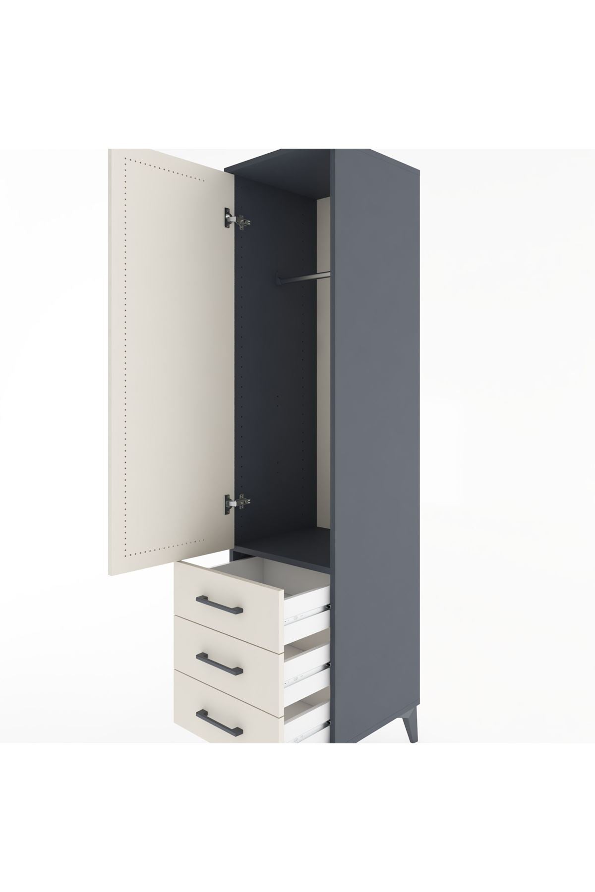 Hyperion Dolap Tek Raflı 3 Çekmeceli Tek Askılı 44x44x182 Antrasit-Aytaşı