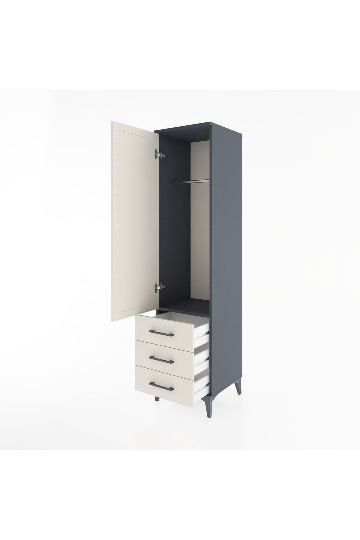 Hyperion Dolap Tek Raflı 3 Çekmeceli Tek Askılı 44x44x182 Antrasit-Aytaşı