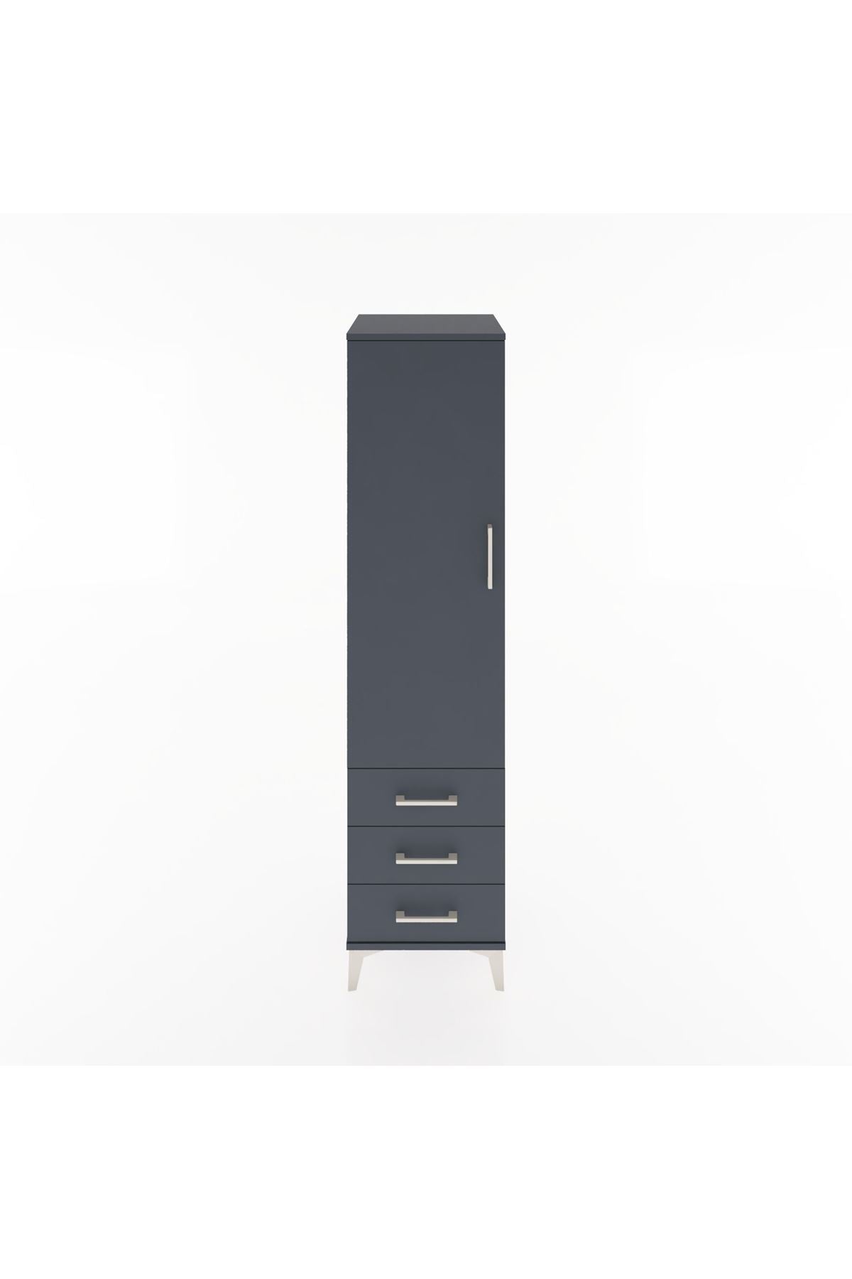 Hyperion Dolap Tek Raflı 3 Çekmeceli Tek Askılı 44x44x182 Antrasit-Antrasit