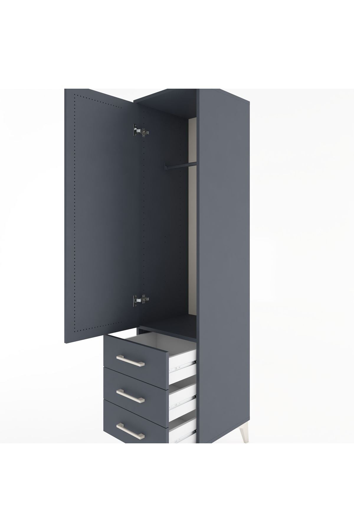 Hyperion Dolap Tek Raflı 3 Çekmeceli Tek Askılı 44x44x182 Antrasit-Antrasit