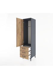 Hyperion Dolap Tek Raflı 3 Çekmeceli Tek Askılı 44x44x182 Antrasit-Çam