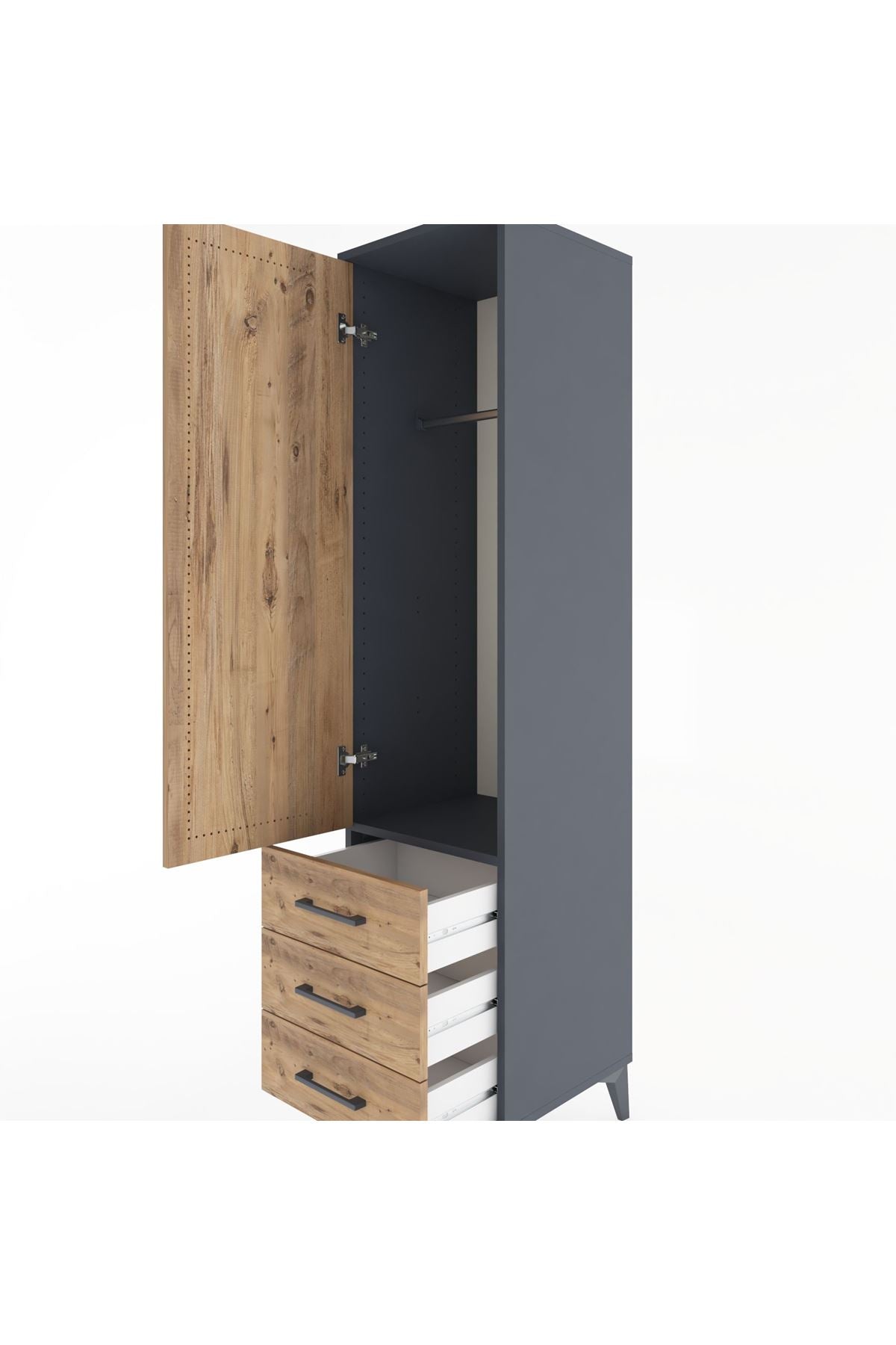 Hyperion Dolap Tek Raflı 3 Çekmeceli Tek Askılı 44x44x182 Antrasit-Çam